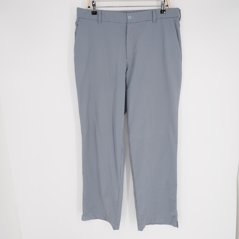 Nike Golf Pants Mens 35x30 Blue Gray Check Performance Outdoor Preppy Flat Front